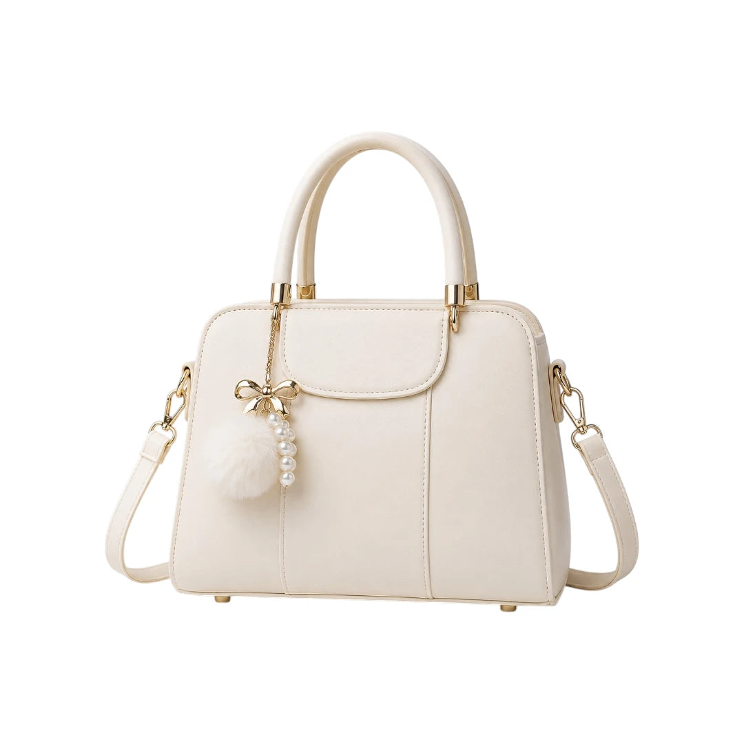 Kelven Ivory Bow Charm Women’s Satchel Handbag with Dual Handles