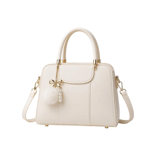 Kelven Ivory Bow Charm Women’s Satchel Handbag with Dual Handles