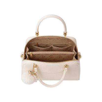 Kelven Ivory Bow Charm Women’s Satchel Handbag with Dual Handles