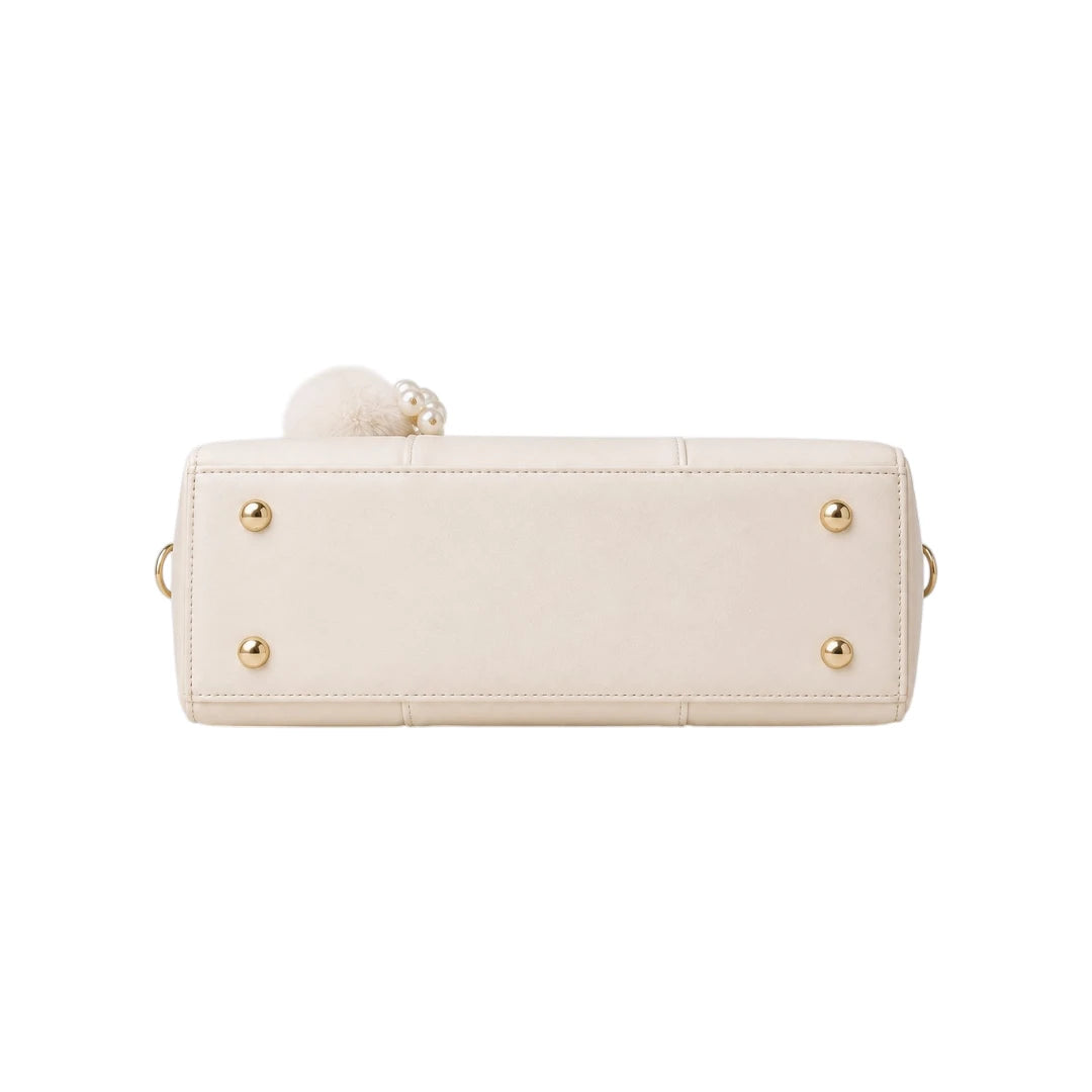 Kelven Ivory Bow Charm Women’s Satchel Handbag with Dual Handles