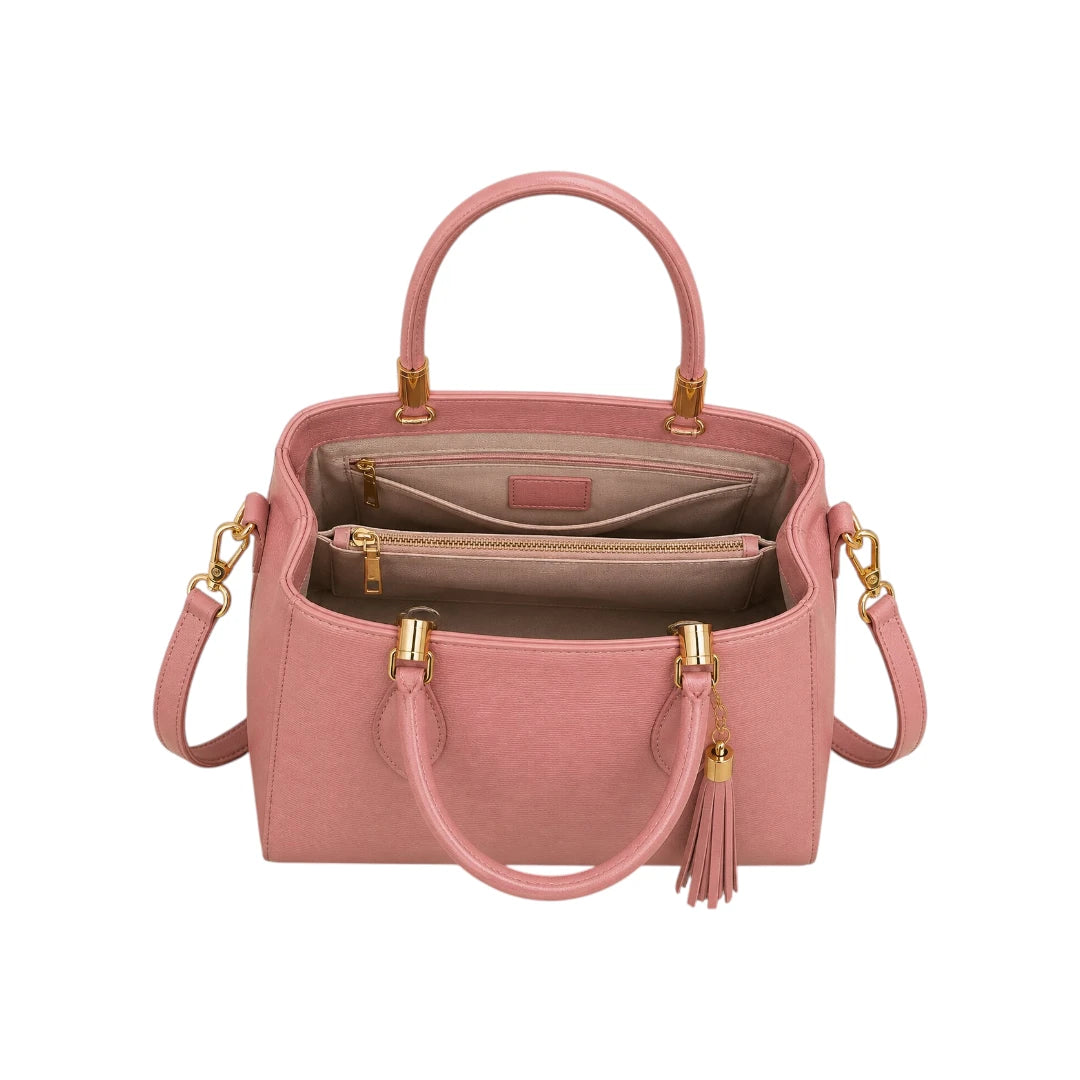 Kelven Pink Textured Tassel Women’s Satchel Handbag