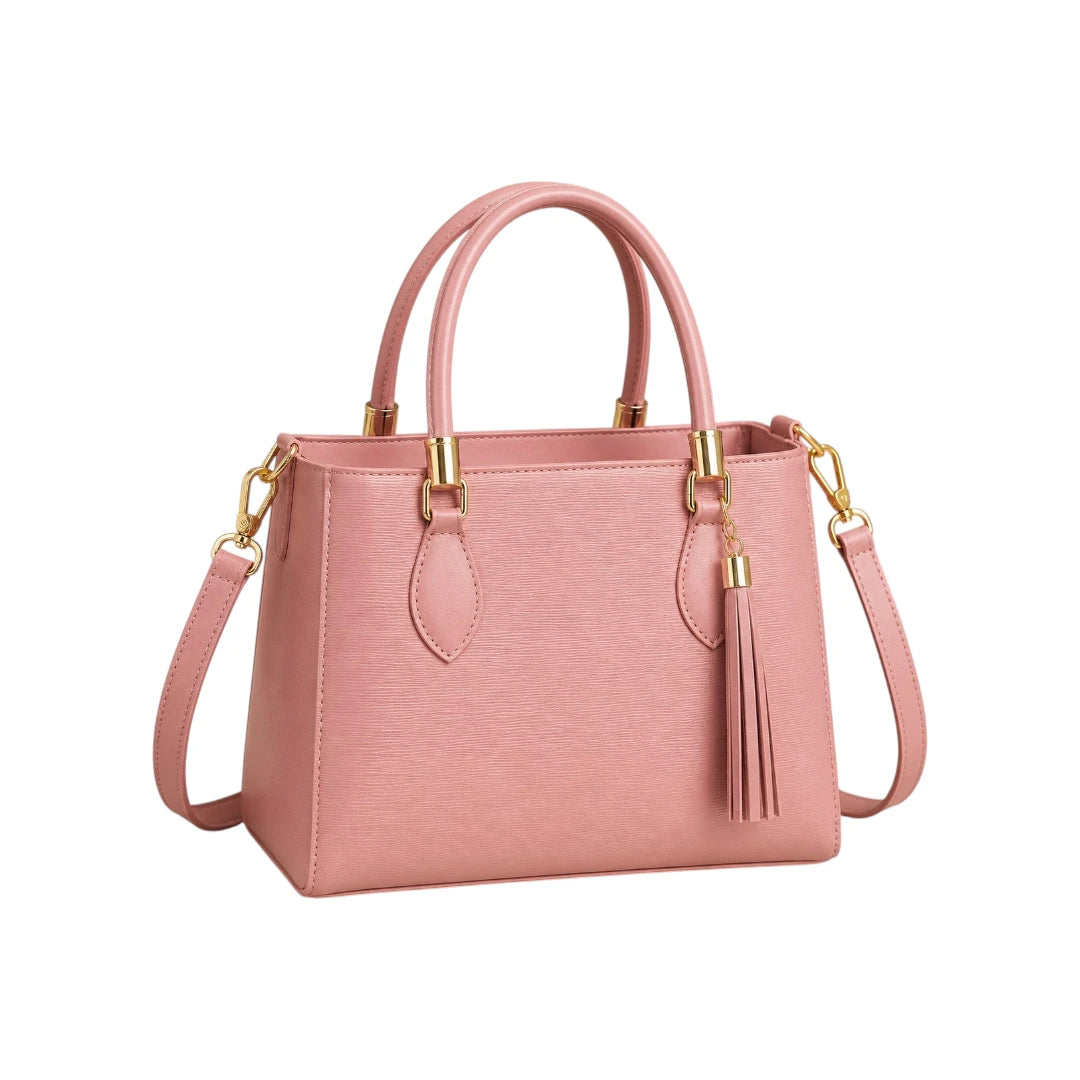 Kelven Pink Textured Tassel Women’s Satchel Handbag
