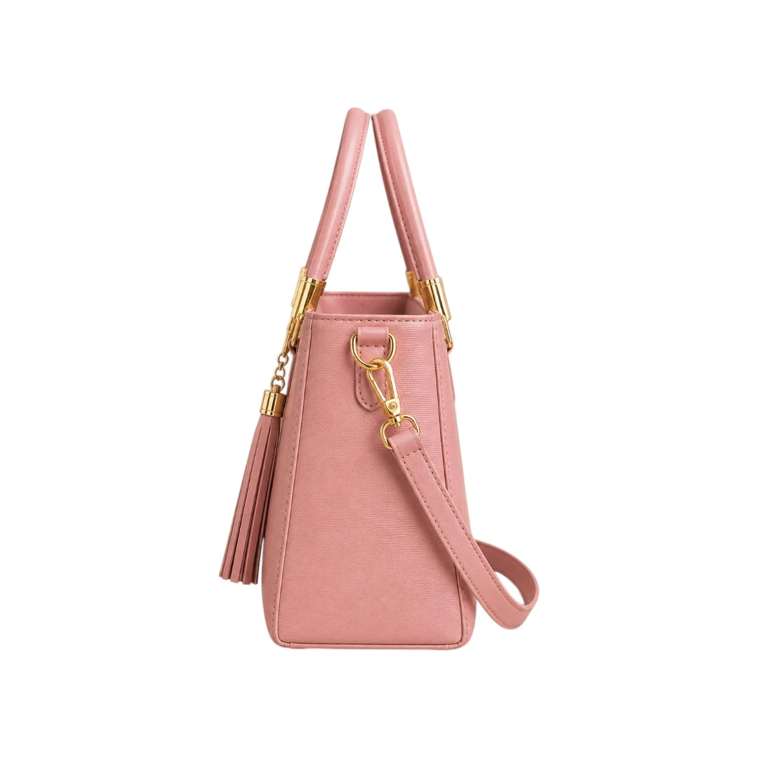 Kelven Pink Textured Tassel Women’s Satchel Handbag