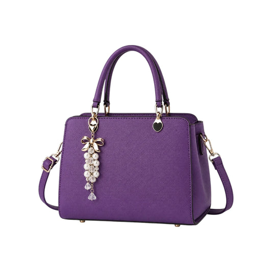 Kelven Purple Pearl Charm Women’s Satchel Handbags with Tassel Detail